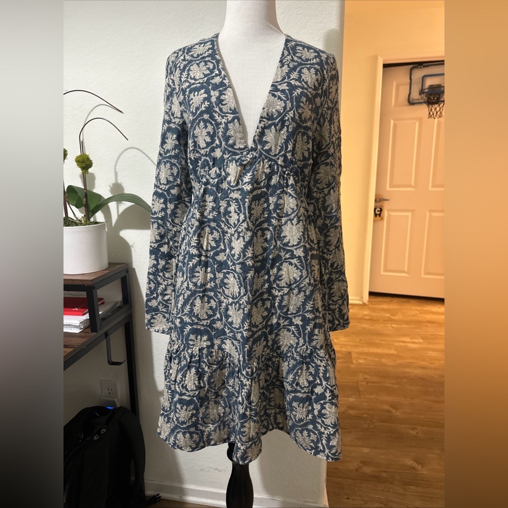 NWT Faherty Dune Cotten Gauze Oceana Mini Dress In tranquil Tides Size S